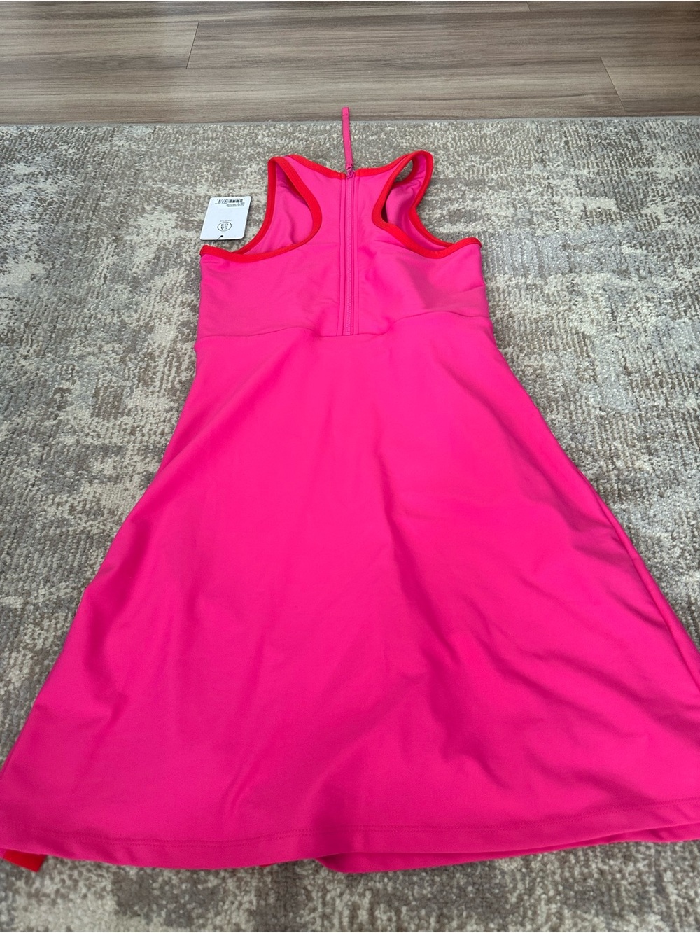 Sage Hot Pink Athletic Tank Dress with Red Trim - Picture 4 of 5